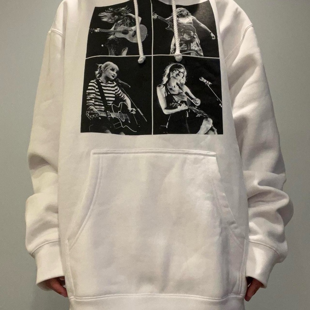 Taylor Swift White Hoodie with Black Graphic